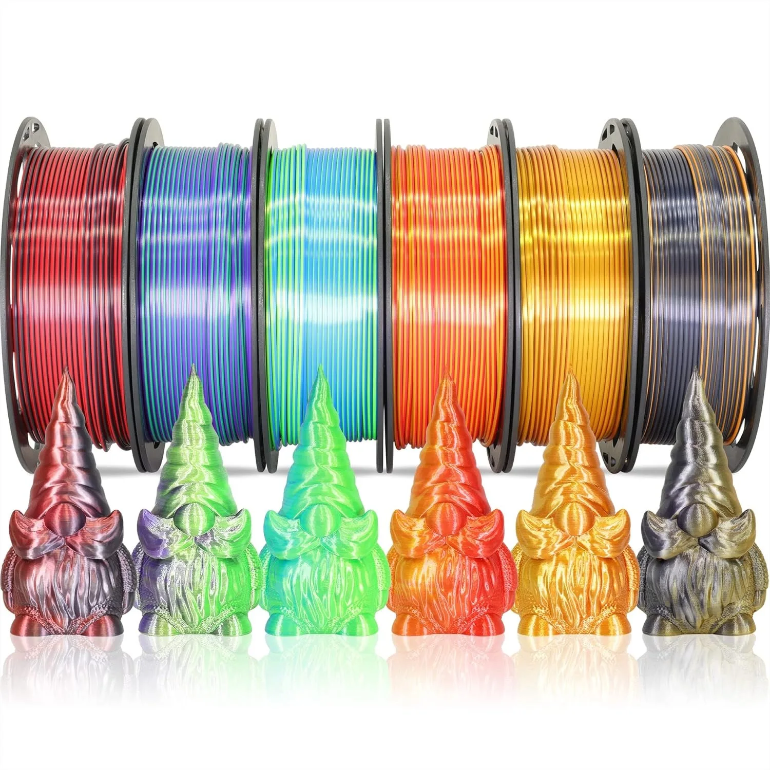 

6 Spools Dual Color Silk PLA Filament Bundle 1.75mm, 3D Printer Filament Pack with 6 Metallic Shiny Colors, 250g Each, for FDM