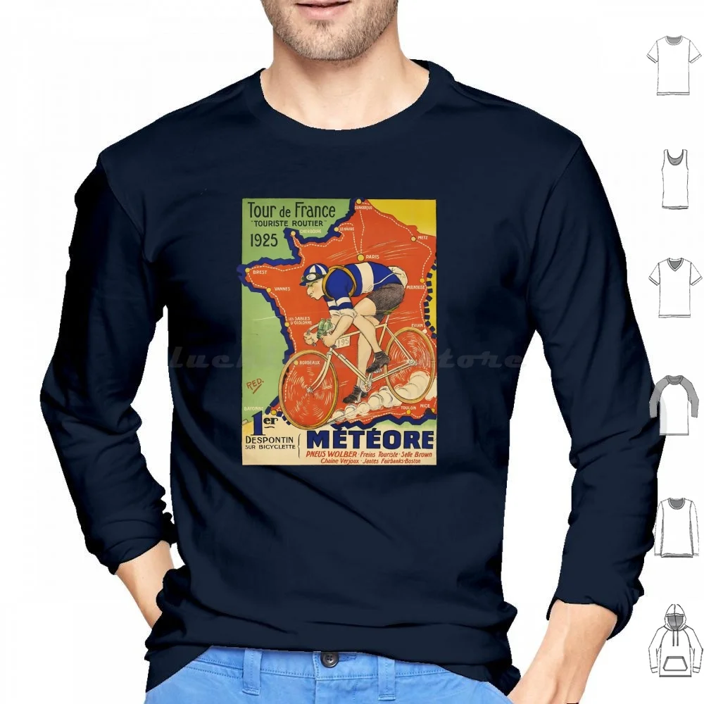 Sudadera con Capucha de Algodón de Manga Larga 1925, Le Tour Cycling Velo France, Ciclismo de Carretera, Ciclista, Bicicleta Vintage Retro, Deporte, París
