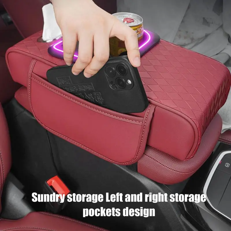 

Auto Center Console Armrest Cushion With 2 Cup Holder PU Leather Armrest Pad Portable Car Amrest Pillow Cover Height Pad
