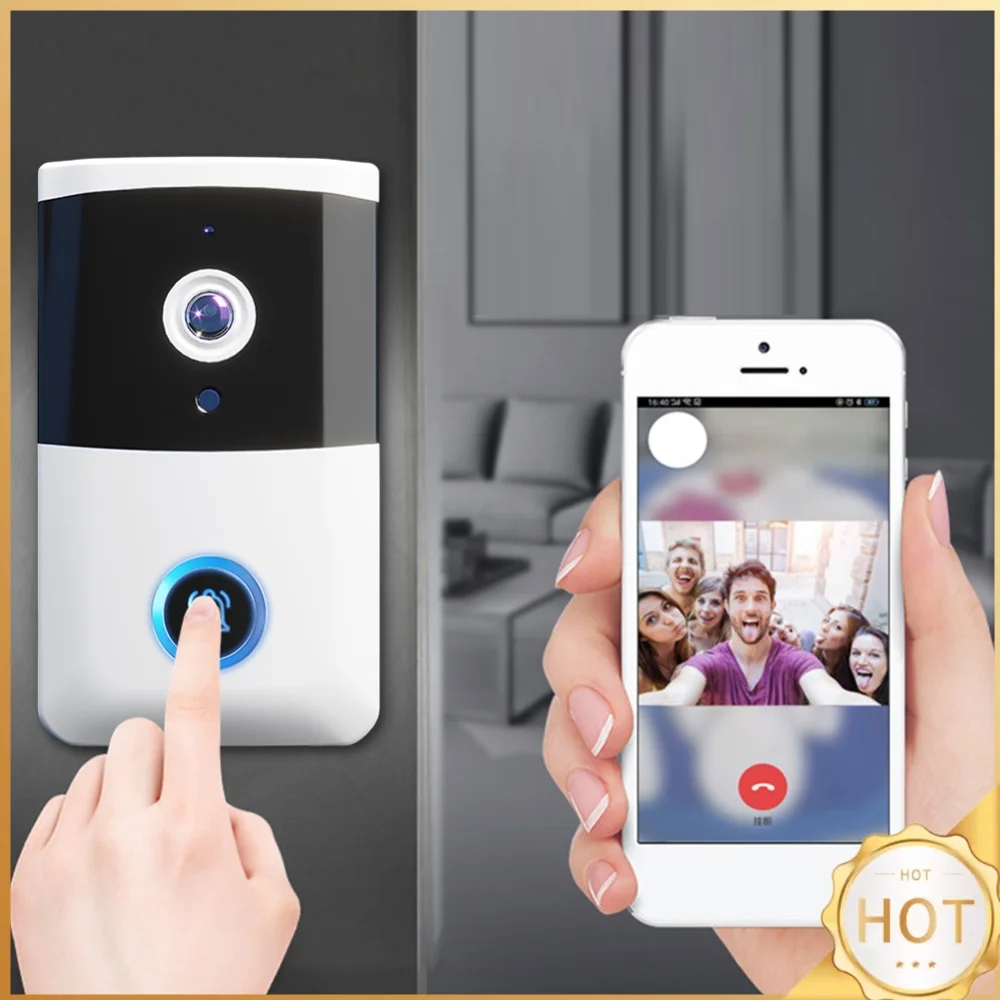 WiFi Wireless Video Doorbell IR Night Vision Doorbell Camera Two-way Audio Smart Door Bell for Home Alarm System