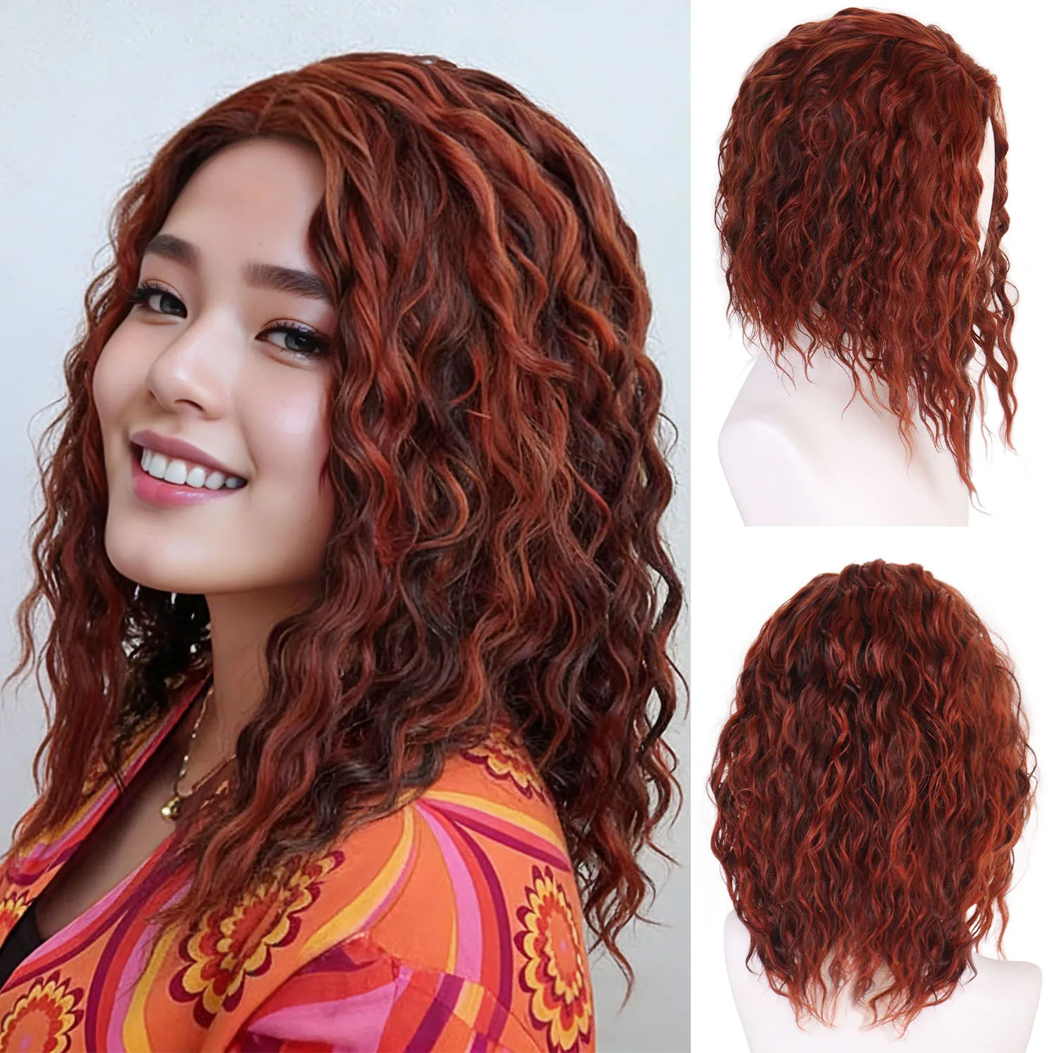 

Синтетические волосы, 16-дюймовые короткие смешанные цвета, красные, коричневые парики для женщин, термостойкий волнистый каштановый парик, повседневный косплей, вечеринка на Хэллоуин