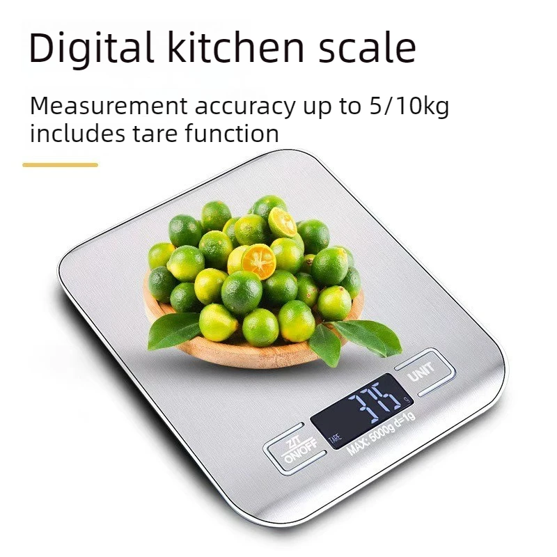 Battery Model Home Kitchen Digital Scale for Food and Baking Compact Stainless Steel Kitchen Scale with Precise Gram Measurement