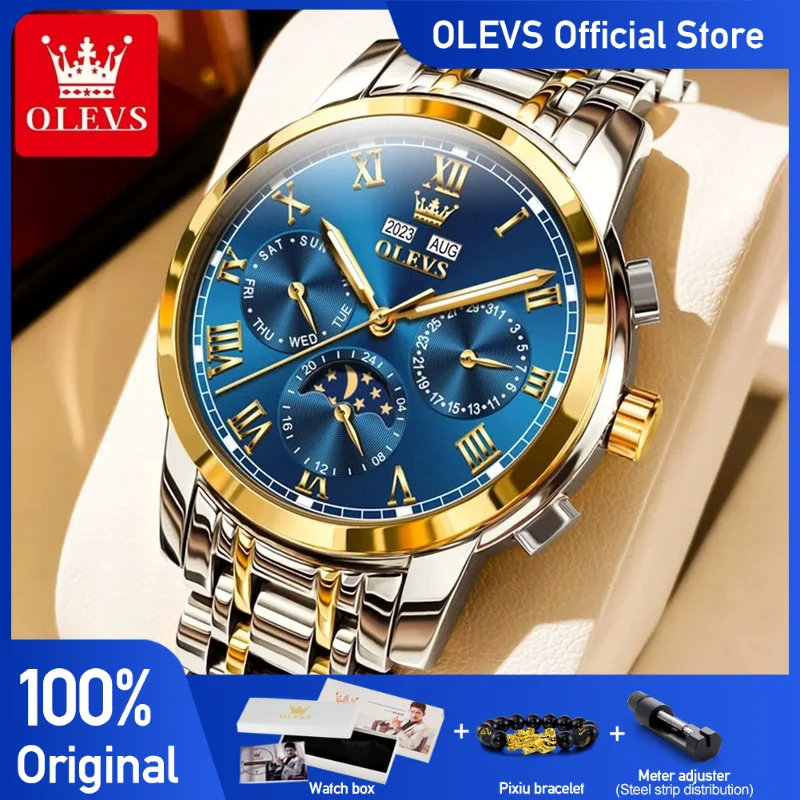 

OLEVS Men's Watches Classic Business Automatic Mechanical Original Writwatch for Gentleman Perpetual Calendar Moon Phase