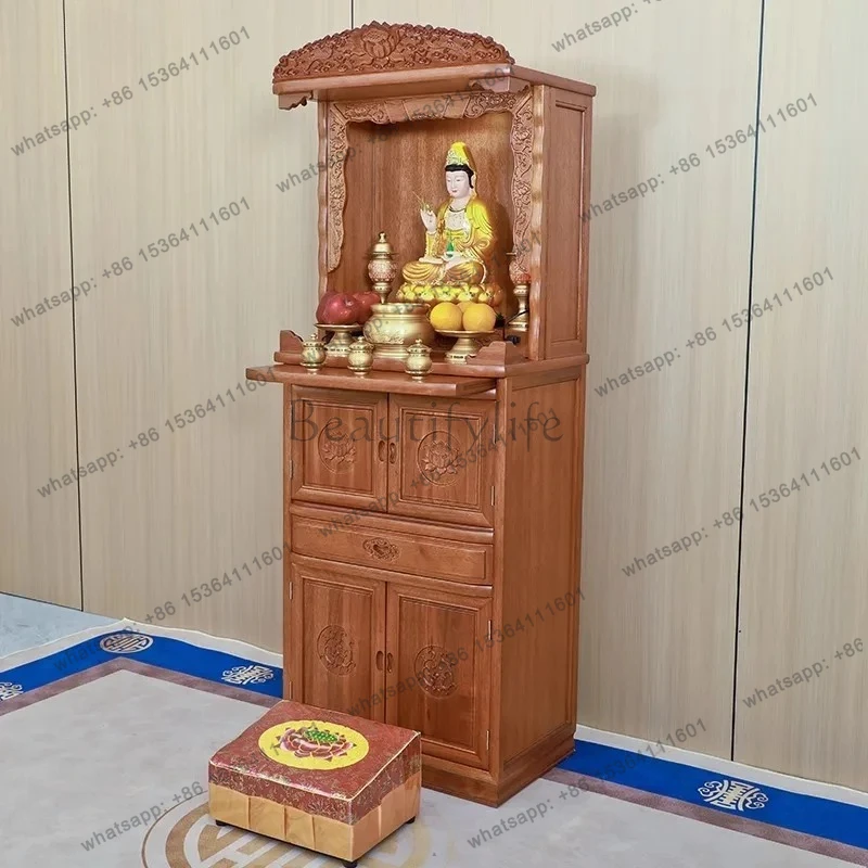 

Solid Wood Shrine Cabinet Buddhist Hall Guanyin Bodhisattva Household Offering Table Four-door Shrine Stand Cabinet