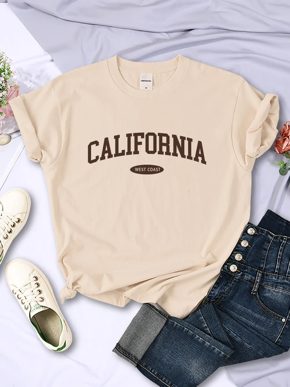 California West Coast Letter Printing Female Tshirts Breathable Casual T-Shirts Summer Short Sleeve Soft Loose T-Shirt Women