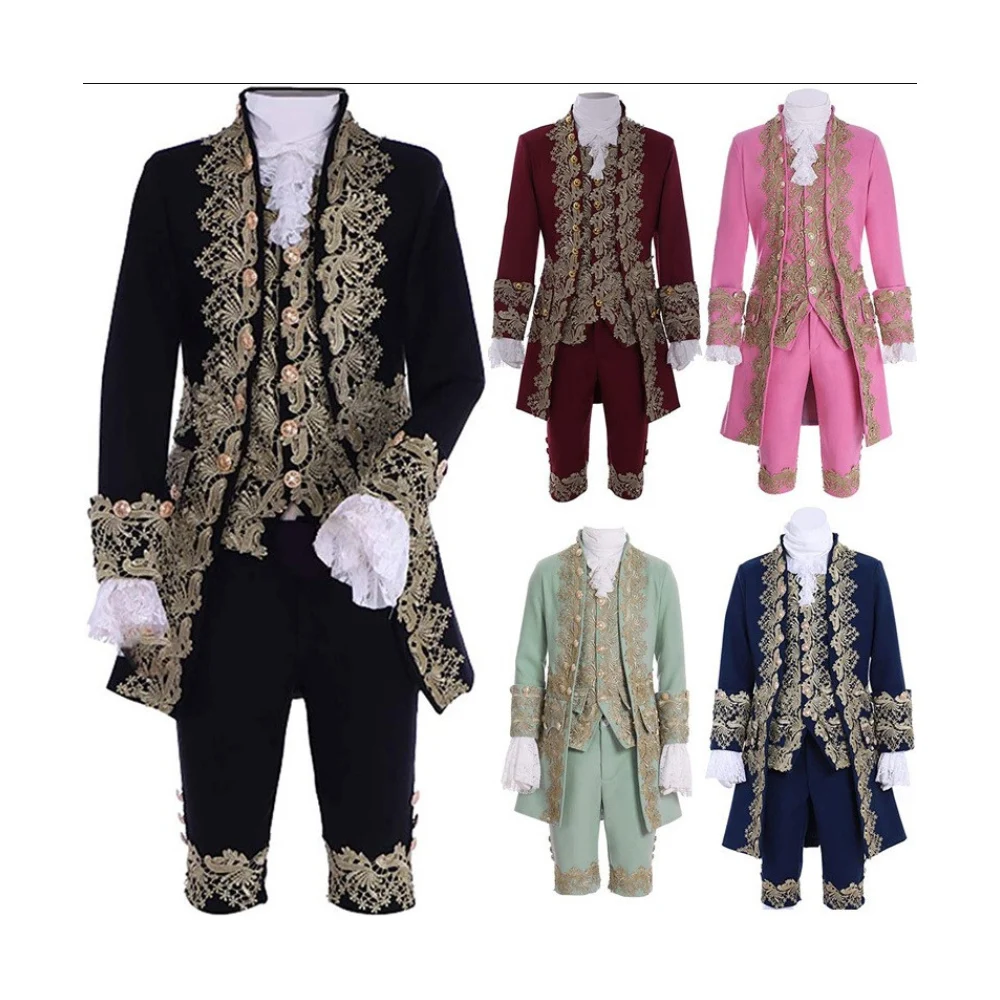 

ROCOCO Cosplay King Prince Costume Medieval Victorian Embroidery Jacket Blazer Pants Jabot tie Set Deluxe Stage Cosplay Suit