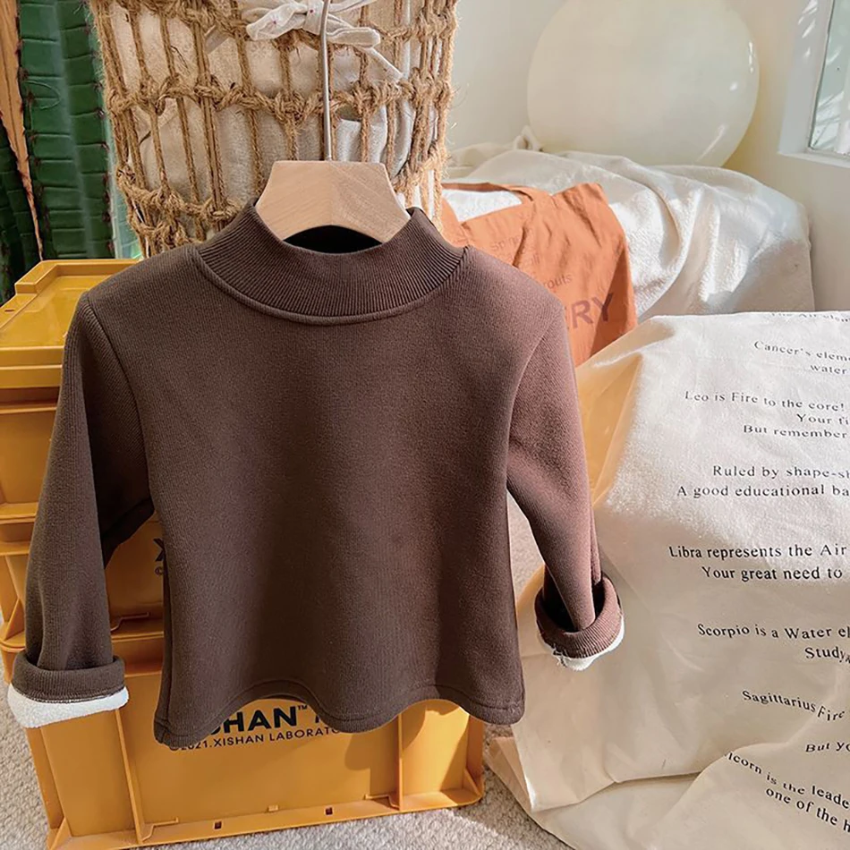 Winter Child Long Sleeve Blouse Teens Warm T-shirt Baby Boy Undershirts Kids Thermal Underwear Autumn Kids Fleece Tops Clothes