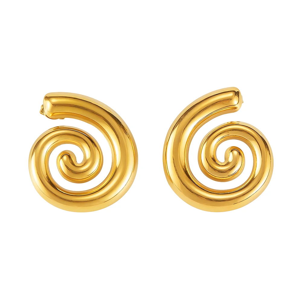 18K Gold Plated Statement Swirl Stud Earrings for Women Trendy Style Stainless Steel Jewelry Chunky Spiral Design Drop Earrings