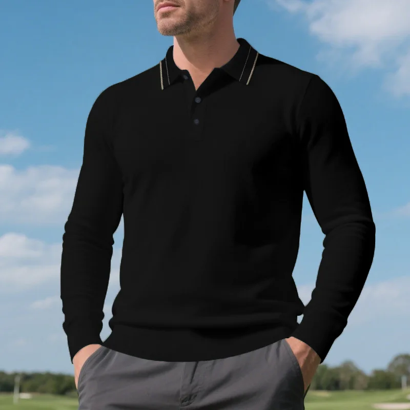 T-shirt a maniche lunghe autunnale da uomo risvolto casual business semplice polo in rete casual allentato versatile top confortevole