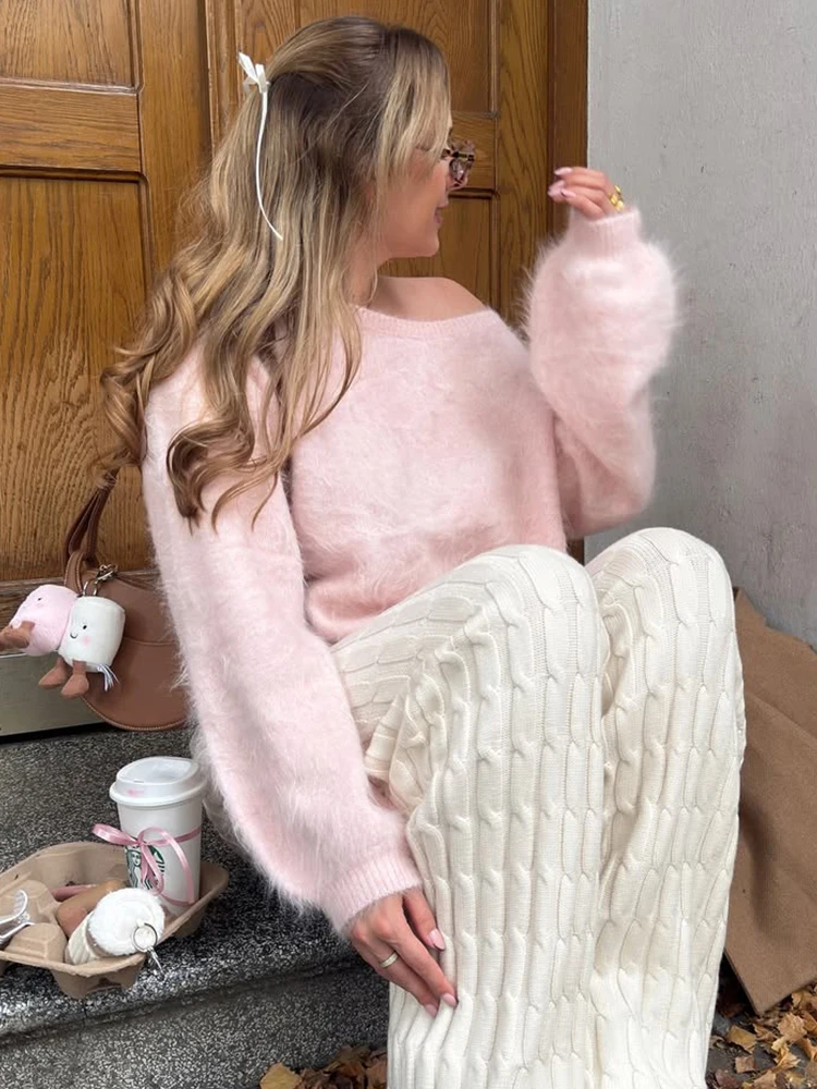 Tossy Loose Off-Shoulder Knit Sweater Pullover For Women Long Sleeve Commute Sexy Spring Elegant Top Female Knitwear Pullovers