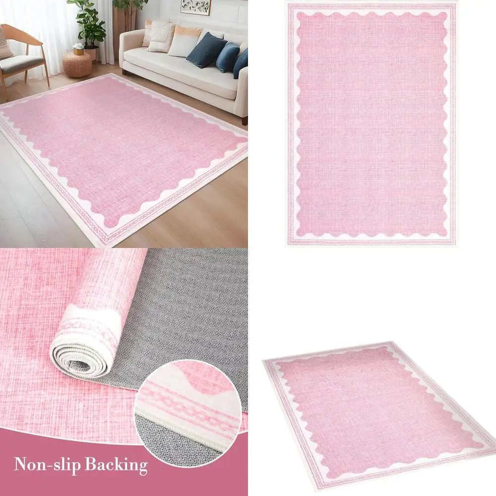 4x6 Pink Scalloped Area Rug for Entryway, Bedroom, or Living Room - Washable and Non-Slip