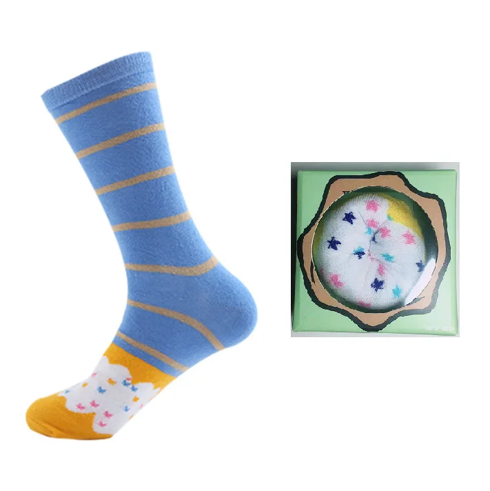 1 par de cajas de embalaje para hombre y mujer, calcetines de diseño personalizado, Donut, conjunto de Navidad, caja de regalo, calcetines, regalos felices