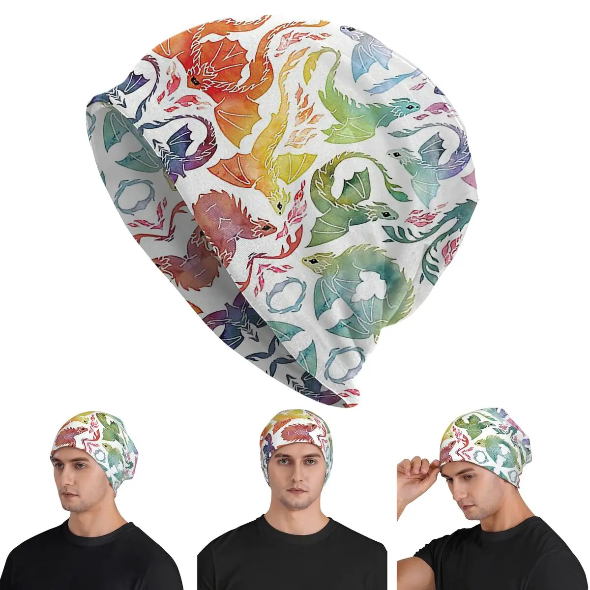 

Шапки-бини Dragon Fire Rainbow Skullies, теплая осенне-зимняя уличная шапка, вязаные шапки с капюшоном для взрослых унисекс