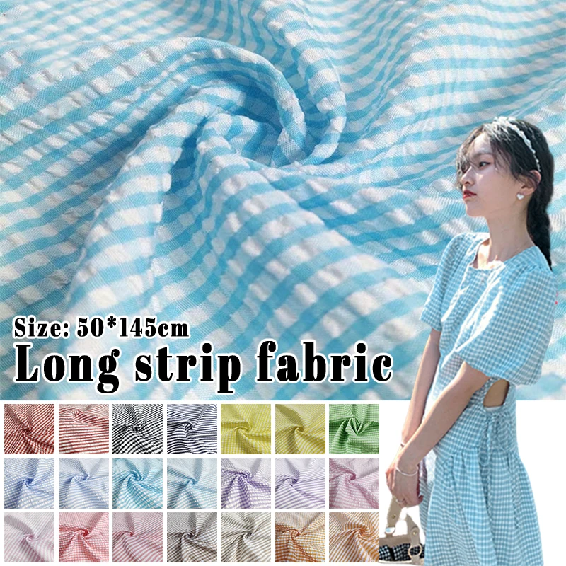 

Thin Seersucker Plaid Fabrics For Summer Clothes Dress T-shirts Shirt Sewing Strip Needlework Soft Cloth Cotton Material