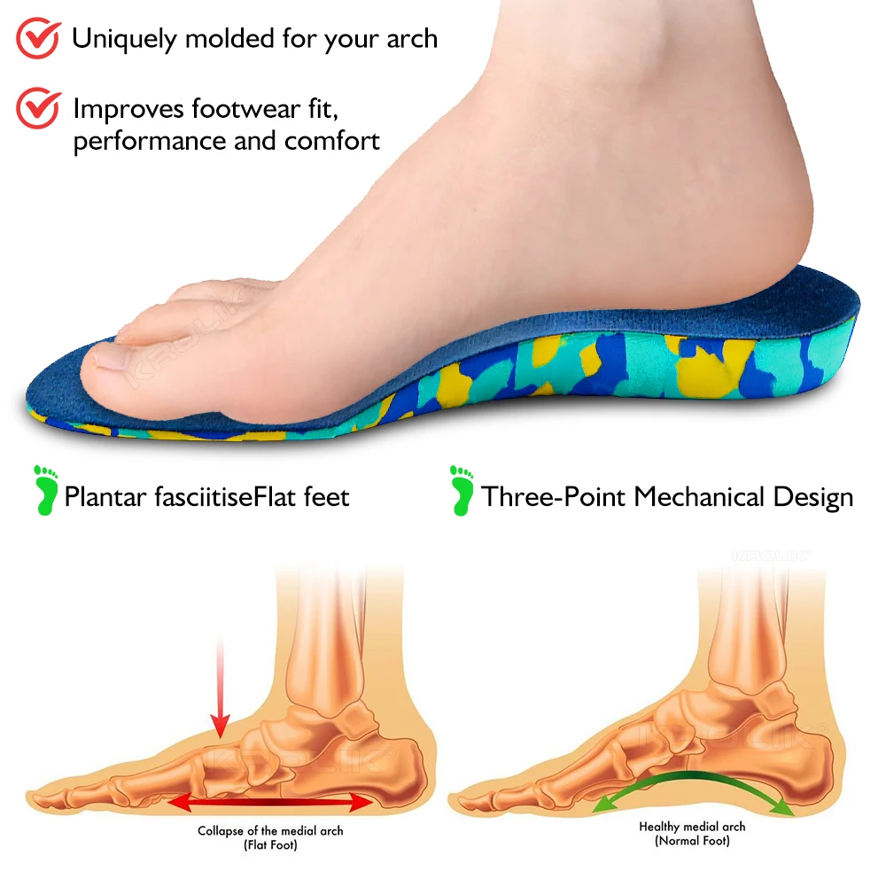 KROLIK EVA Velvet Orthopedic Insoles For Kid Adult Shoe Pad Orthotic Flatfoot 2cm Hard Arch Support Heel Fixed Sports Cushion