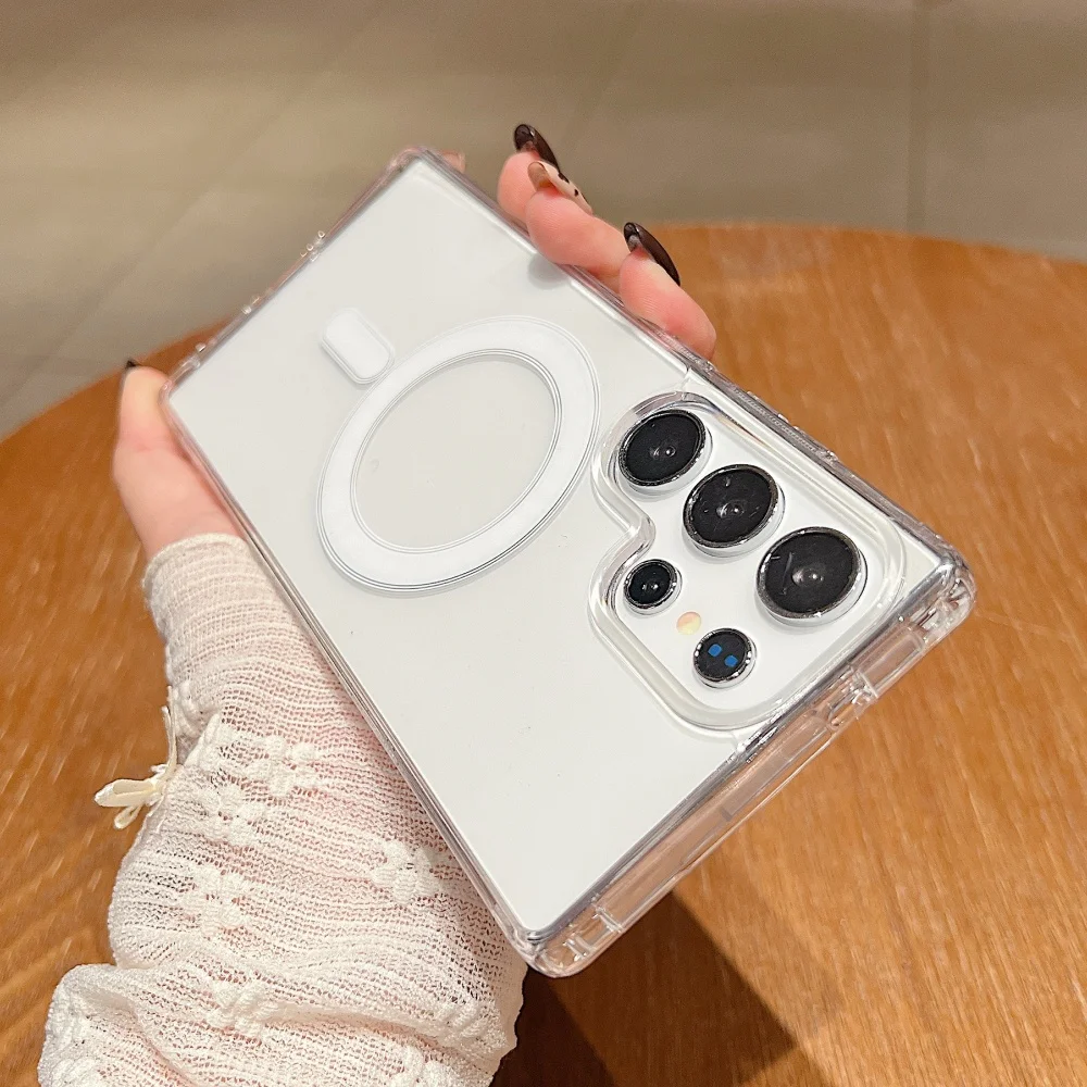 Original Transparent für Magsafe Acryl Hülle Samsung S25 Ultra S26 S25 Edge Plus S25FE A17 A36 A56 Magnetische klare weiche TPU Hülle