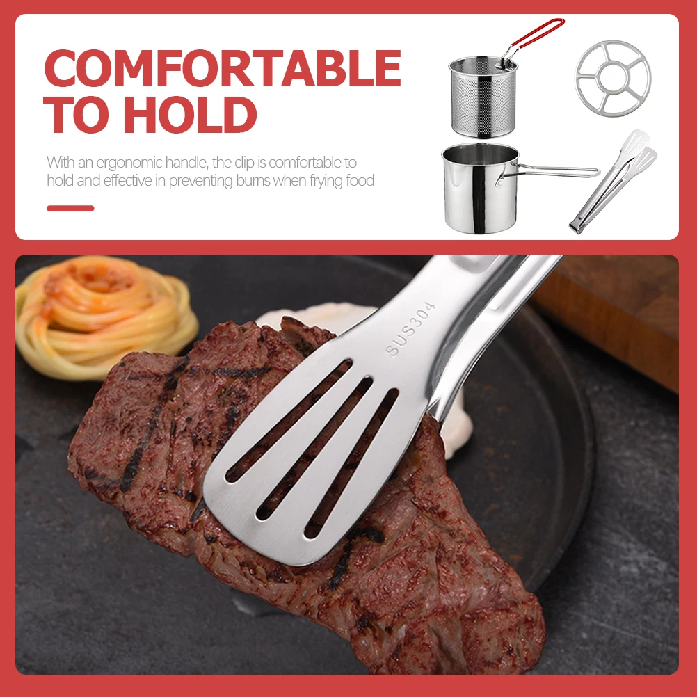 

1Set Stainless Steel Fryer Pot Fry Basket Ergonomic Handle Deep Frying Kit for Chips Vegetables Meat Kitchen Use