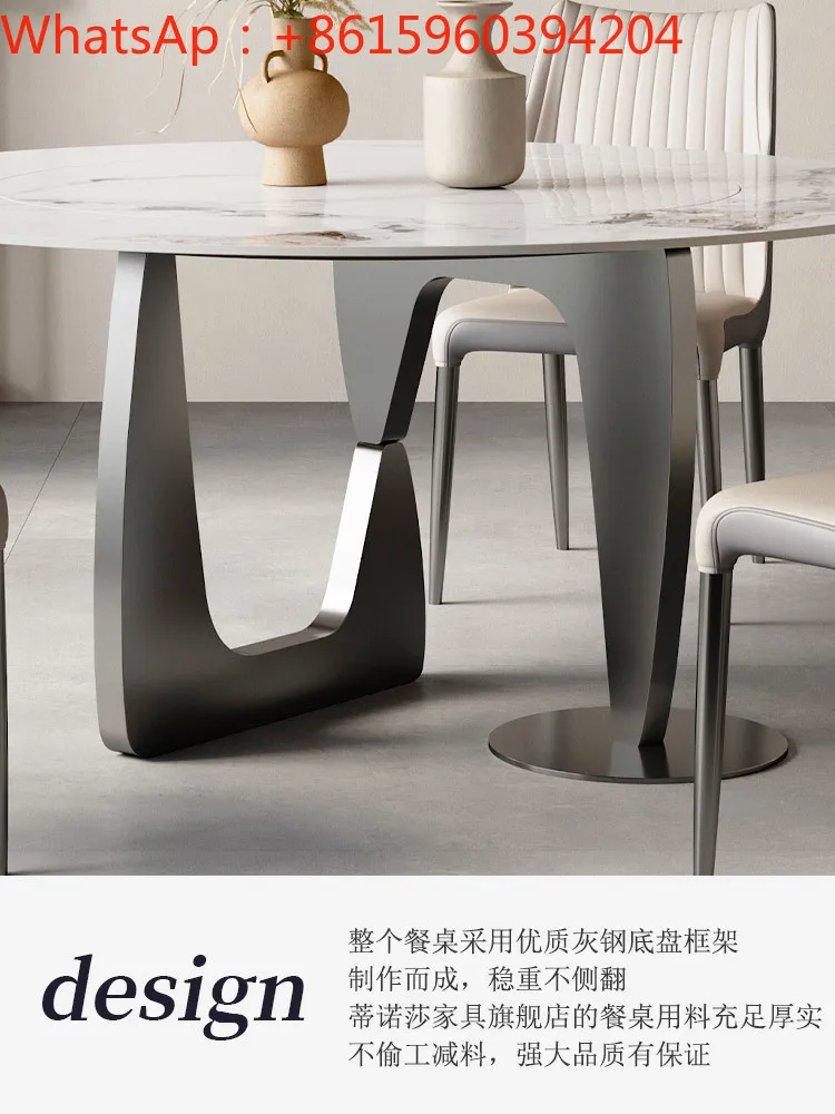 Rock dining table luxury high-end embedded turntable designer silent wind luxury stone light rock dining table and chair