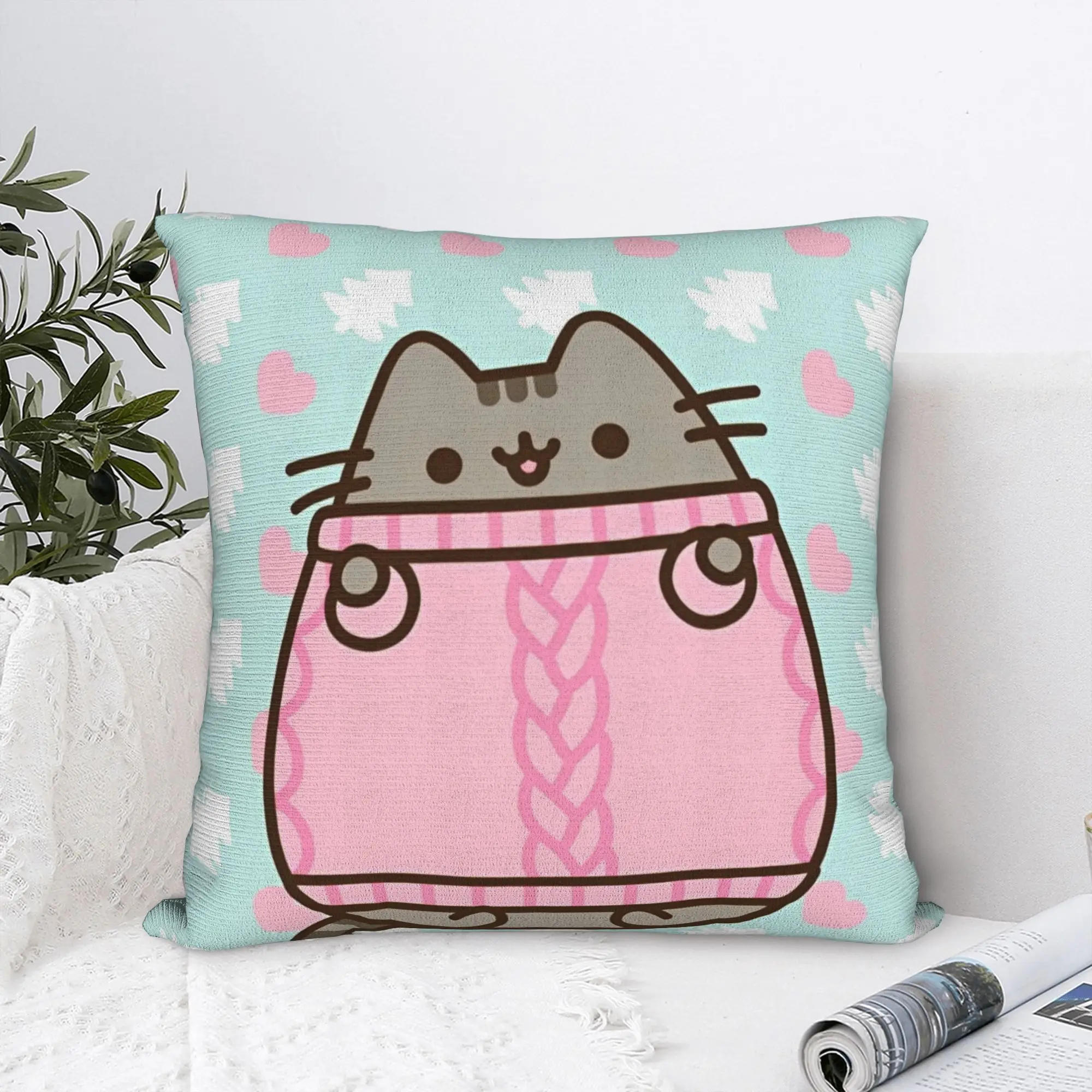 Cartoon Funny Cute Square Pillow Covers Polyester Couch P-Pusheencats Cushion Cover Funny Decor Pillowcase 40*40