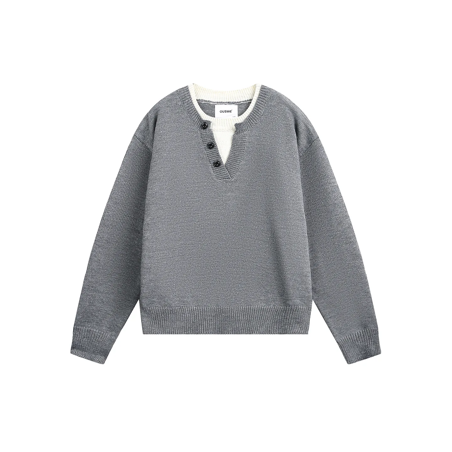 2025 Autunno Inverno New Fashion Uomo con codice colore Casual Trendy Manica lunga Colletto Henry Falso 2 pezzi Maglioni pullover lavorati a maglia