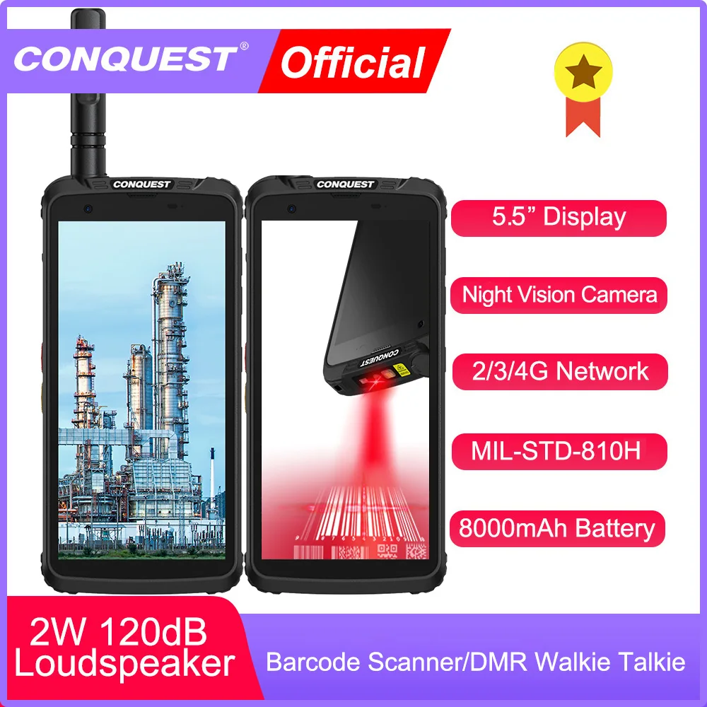 smartphone barcode scanner dmr walkie talkie ip68 impermeavel visao noturna 4g versao global telemoveis conquest f5 01