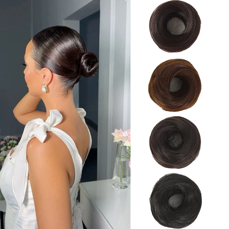 

Synthetic Hair Bun Woman Hairpieces Black Brown Donut Chignon Hair Accessories with Elastic Band for Woman Girls Daily Use