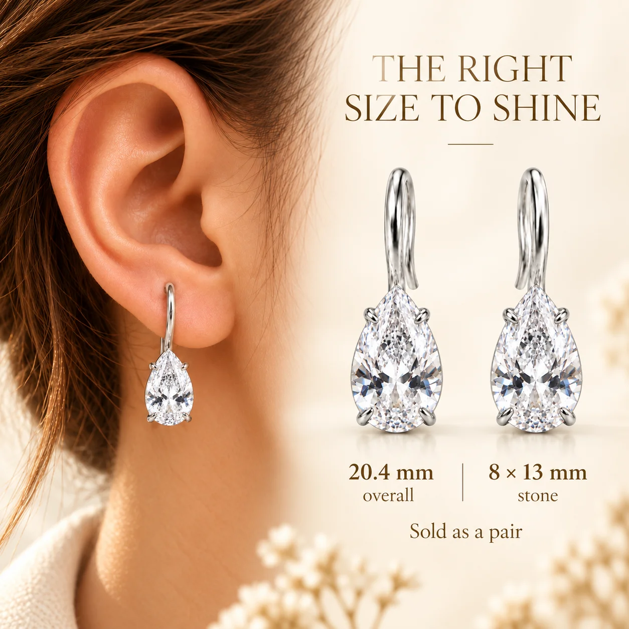 Moonmory Original-Design Große Birnenförmige Zirkon-Ohrhänger für Damen Minimalistische Luxusmarke 14K Doppelt Vergoldete Messing-Ohrhänger – Detail 6