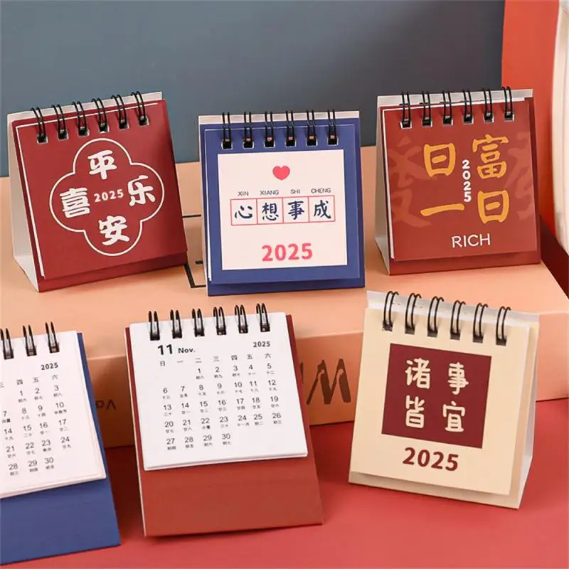 2025 mini simples pequeno calendário de mesa bolso portátil calendário perfurador plano decoração de mesa