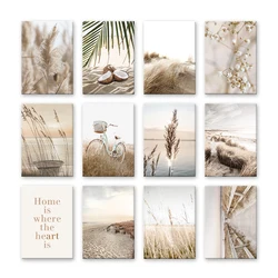 Beige Wall Reed Cycling Landscape Palm Leaves Coconut Pictures for Posters Canvas Painting Lawn Art Print Decorative Living Room