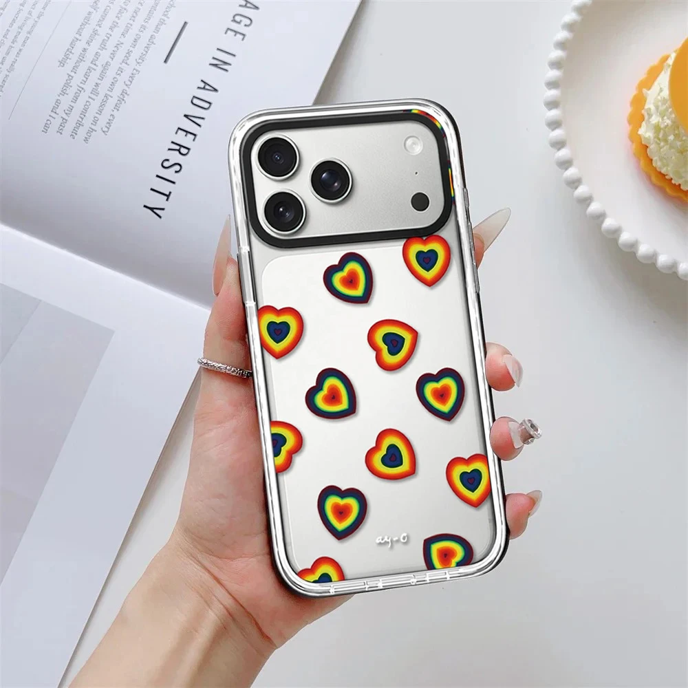 

Creative Rainbow Heart Shape White Border Magnetic Phone Case Cover for IPhone 13 14 15 16 17 Pro Max Case for IPhone Air