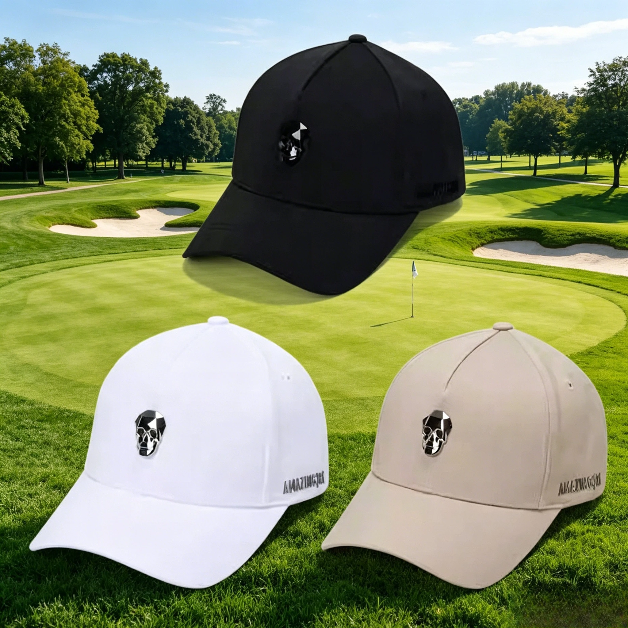 2026-new-korean-style-golf-baseball-cap-for-men-women-solid-color-metal-skull-logo-sun-hat-uv-protection-casual-sports-cap
