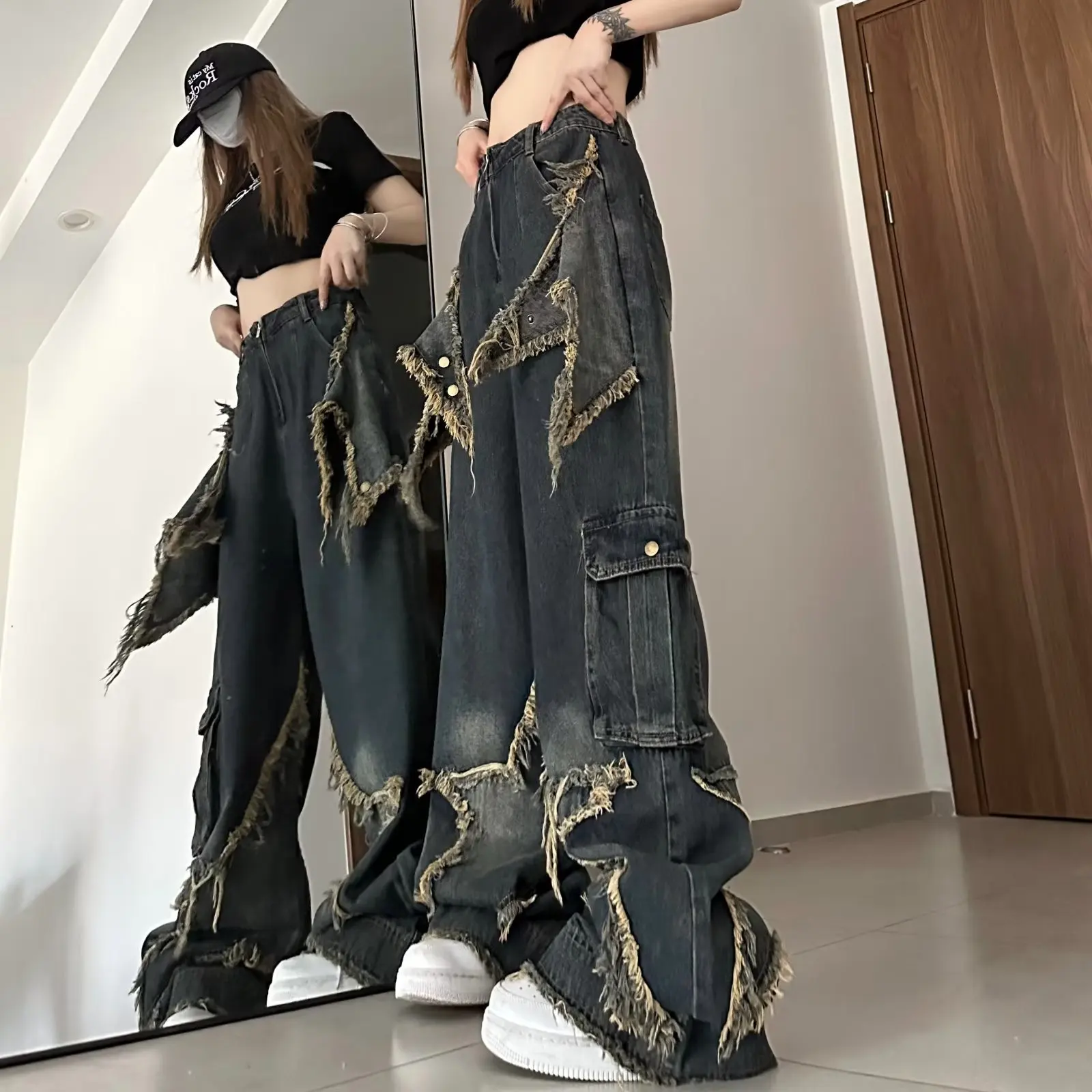 Y2K jeans high street Korean Streetwear Oversize Star Aesthetic Straight Trousers Wide Leg Jeans Grunge Denim Pants Women Clothe