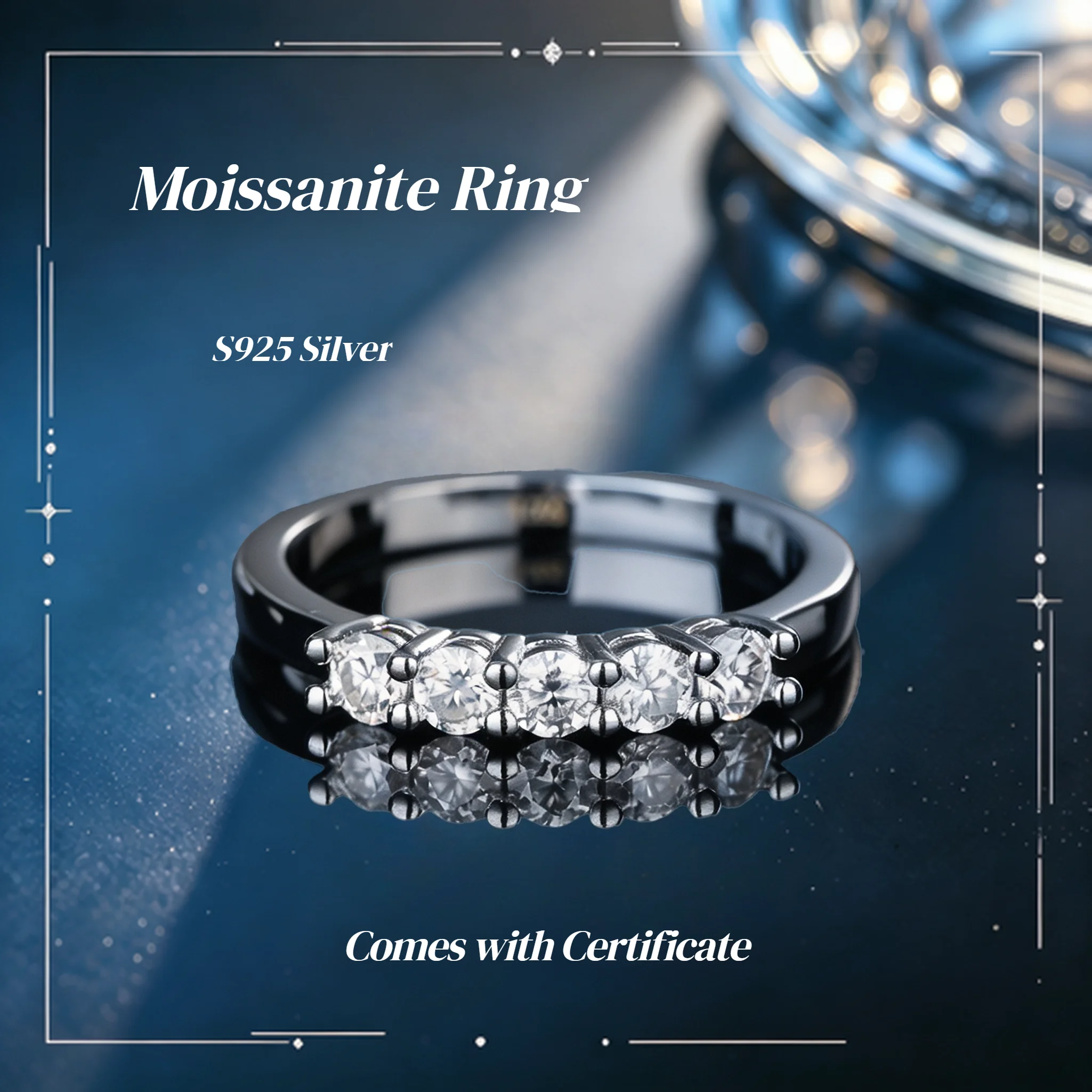 [Großhandel] 1,5mm Voll-Moissanit-Ring S925 Sterling Silber Mit GRA-Zertifikat Bandring für Damen Funkelnde Party-Geburtstagsgeschenke – Detail 10