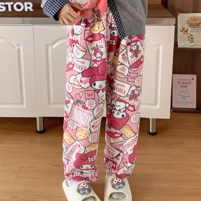 

Sweet Hello Kitty My Melody Anime Kawaii Sanrio Soft Pajama Pants Cute Cartoon Kuromi Warm Trousers Clothes Gifts Toys