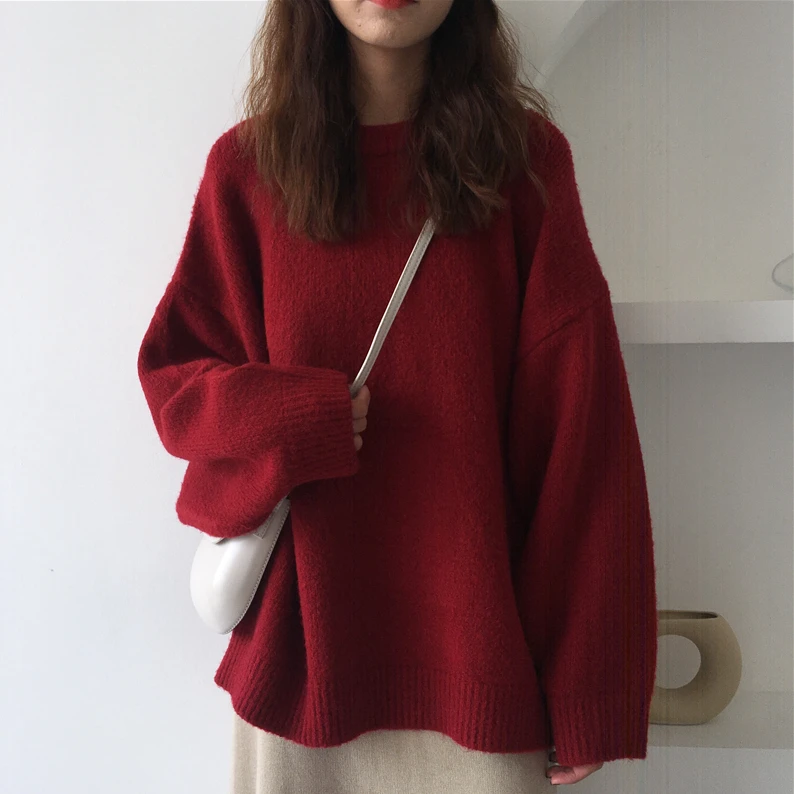 Yellow Knitted Loose round Ne Sweater Women's Comfortable Spring Autumn Faion Soft Warm Pure Color Commute Sle Long Sve