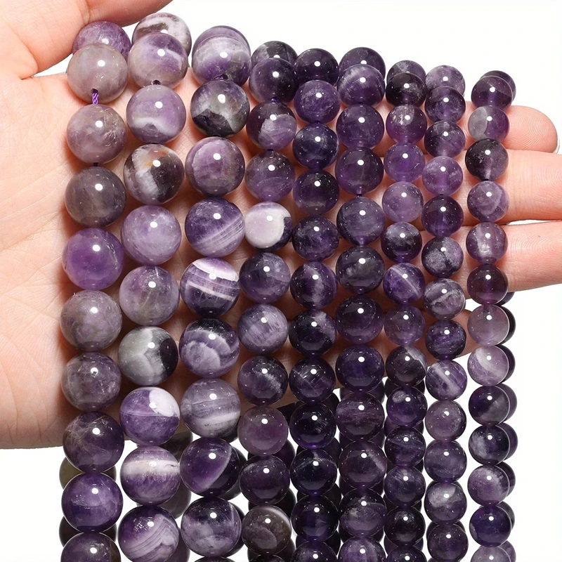 4 6 8 10 mm Natural Stone Purple Amethysts Loose Beads for Jewelry Making Flower Quartz Round Beads DIY Bracelet Accessories