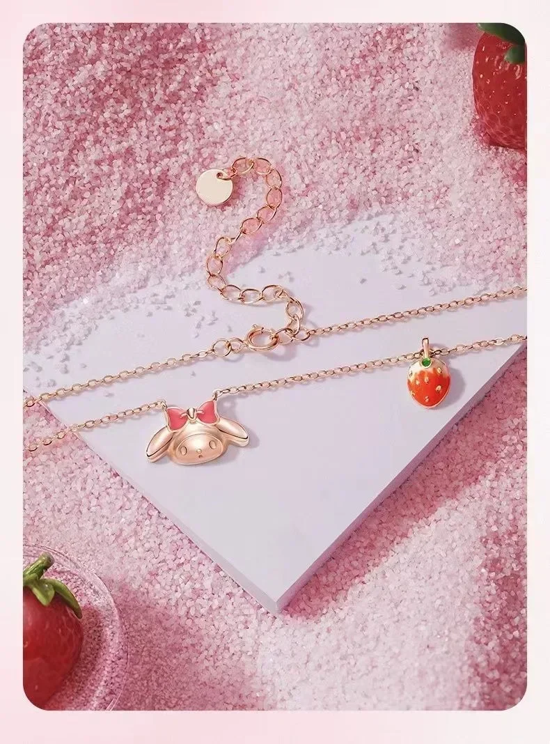 Kawaii Sanrio collier anime mélodie Hello Kitty cannelle clavicule chaîne pendentif en argent Sterling pour femmes filles cadeau d'anniversaire