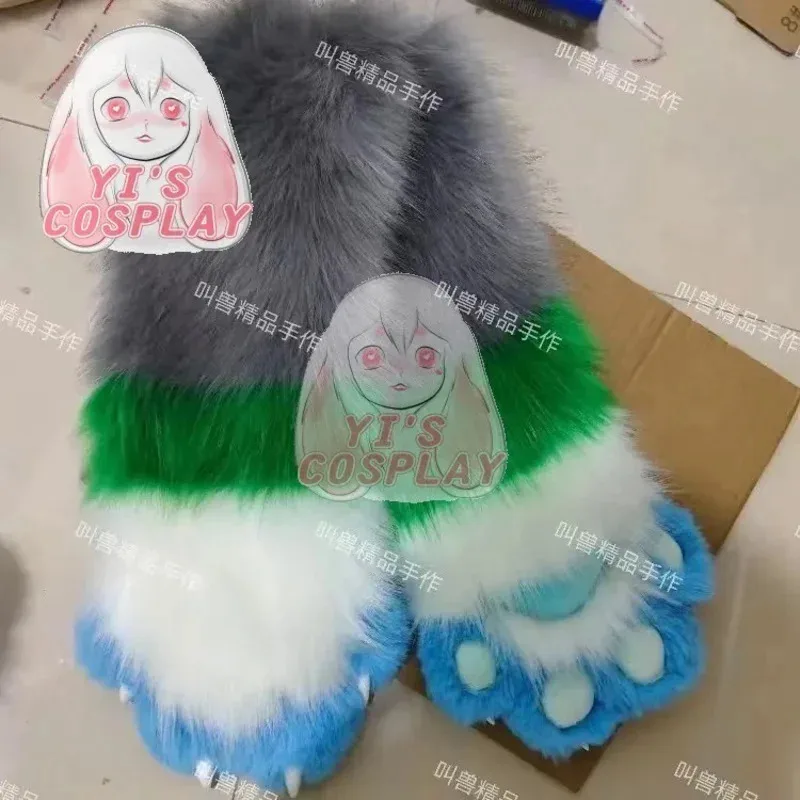 qq 123Furry مخصص فروي رئيس Fursuit Kigurumi Plash قفازات باو رقيق مع واحد يسار جديد أصفر وردي أرنب الفراء