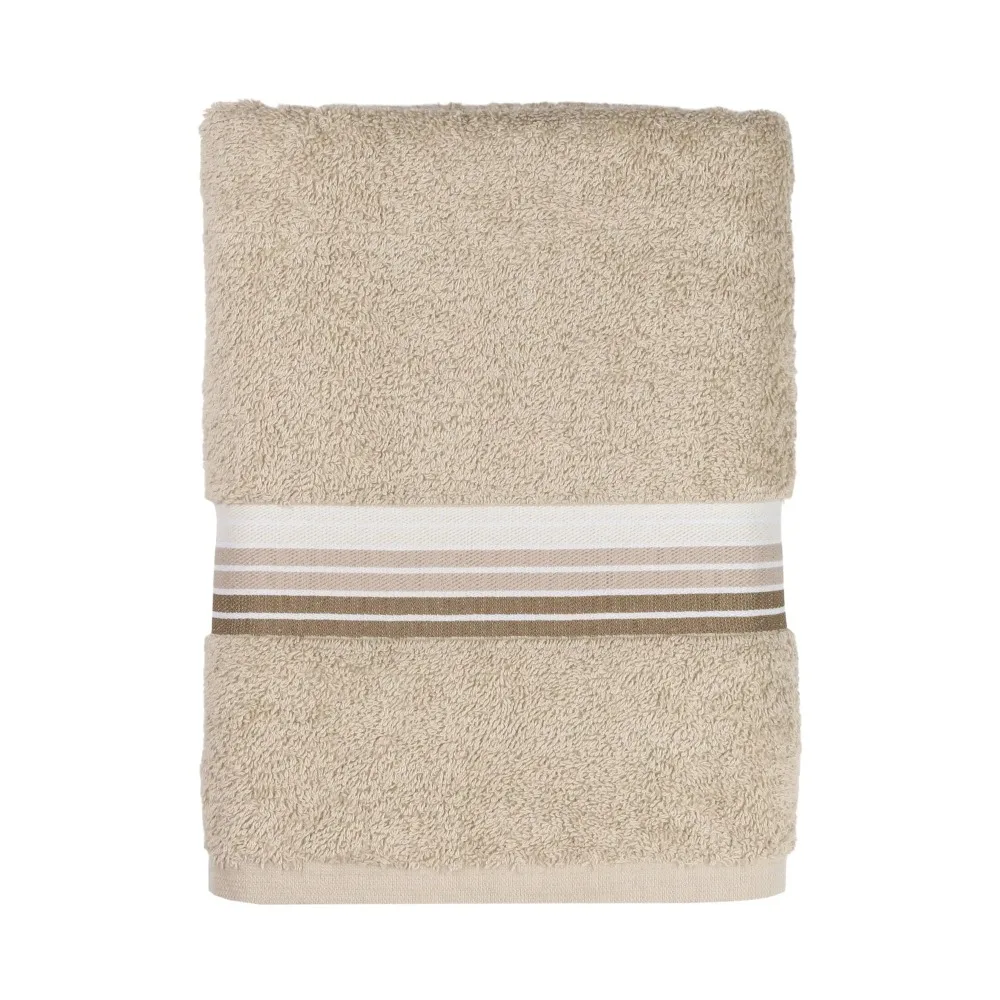 100% Cotton Bath Towel, Super Soft and highly absorbent Basic Striped Premium Bath Towel for Bathroom, Hotels, Spa and Gym – Tan image 2