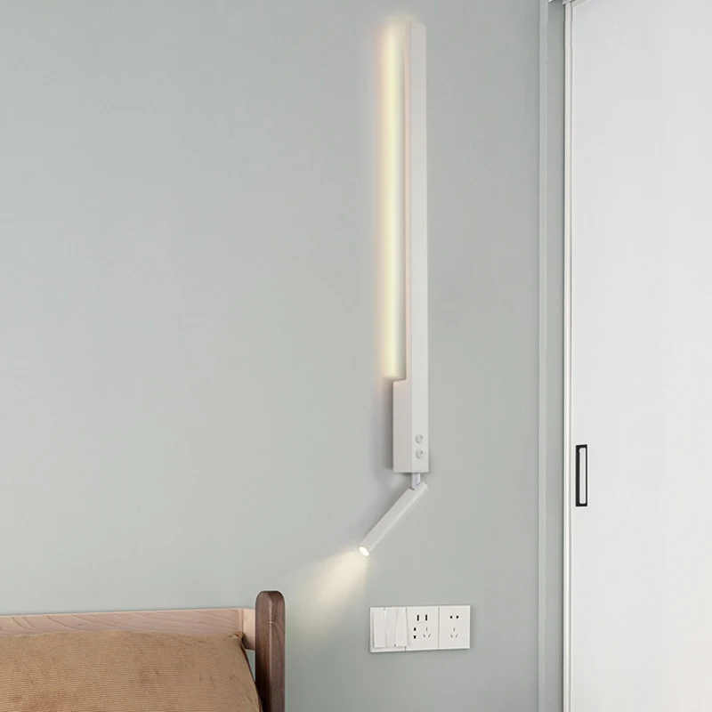 Imagem -02 - Moderno Longo Lâmpadas de Parede com Led Projectores Branco Preto Quarto Sala Estar Parede Luz on Off Interruptor Interior Casa Decorações