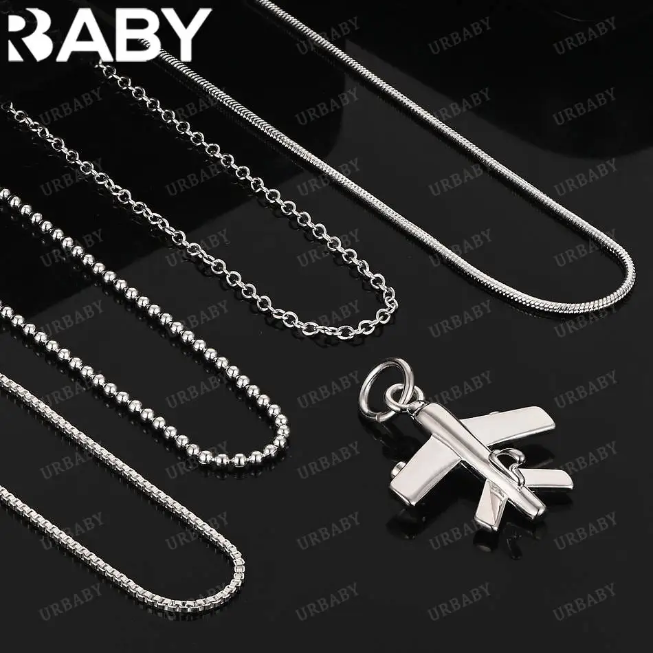

URBABY 40-75cm 925 Sterling Silver Airplane Pendant Necklace For Women Men Charm Trend Birthday Gifts Fashion Party Fine Jewelry