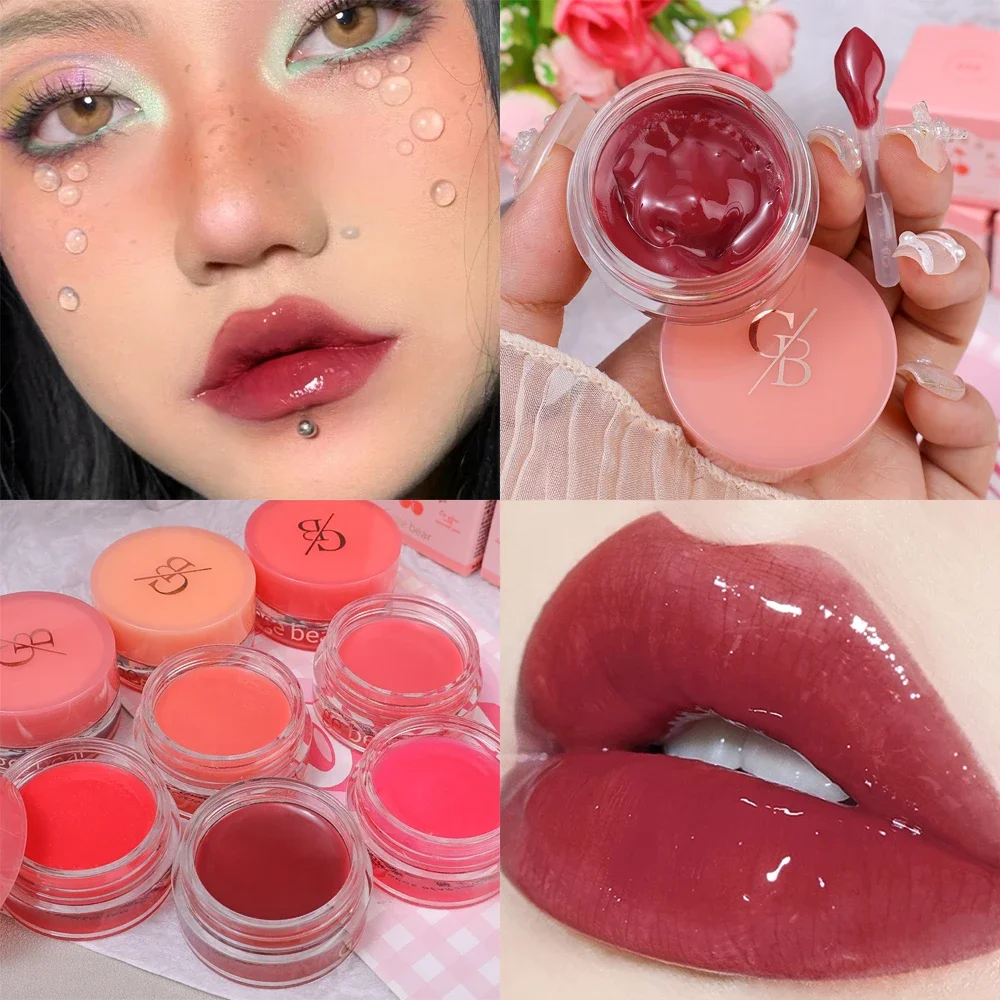 Brillo de labios enlatado de 8 colores, lápiz labial de humedad de larga duración, cosmético, mejilla, doble uso, brillo de labios rojo gelatinoso, maquillaje de tinte de labios