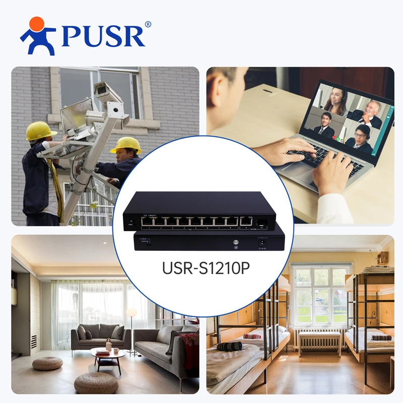 10 Port Gigabit PoE Switch With 8 PoE+ Metal Shell Desktop Or Wall Mounting 1 Gigabit Eth And 1 SFP Port POE Out USR-S1210P