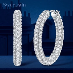 1.5mm Moissanite Sparkle Hoop Earrings for Women Solid 925 Sterling Silver Hypoallergenic Earrings with 18K White Gold Plated