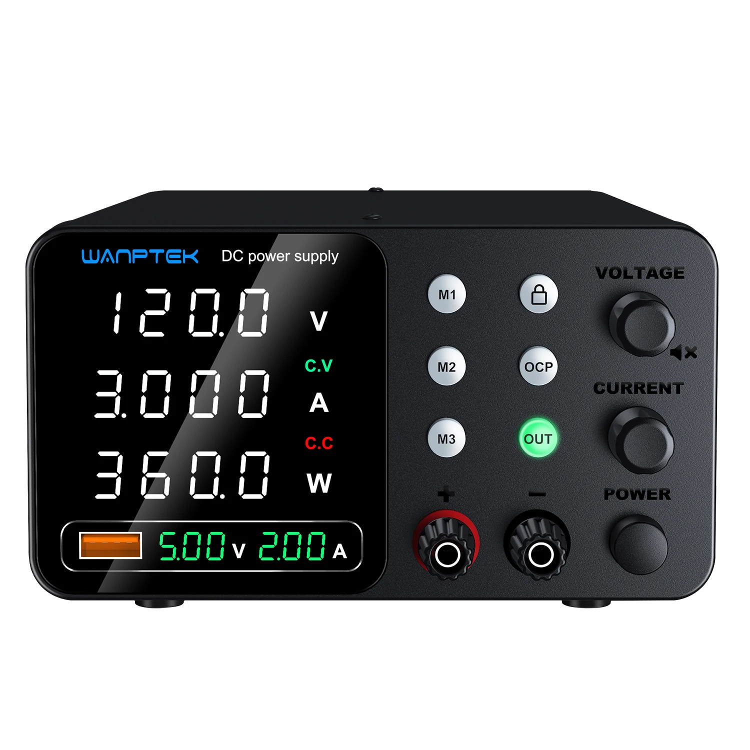 Fonte de alimentação DC ajustável TPS-C1203, três conjuntos de armazenamento 0-120V 0-3A reguladores de tensão e corrente variáveis, portátil