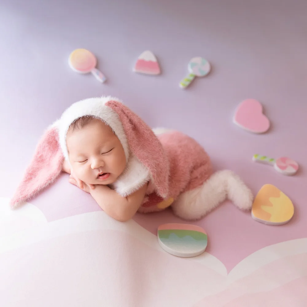 Conejo de peluche para recién nacido, ropa de fotografía para niños, piruleta, helado, accesorios de amor, accesorios de sesión de fotos de estudio para niña