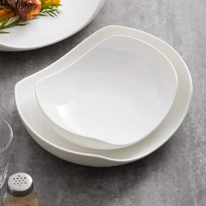 White Irregular Ceramic Plate Salad Plate Pasta Dish Serving Plate Dessert Dim Sum Dish Molecular Cuisine Restaurant Tableware #4
