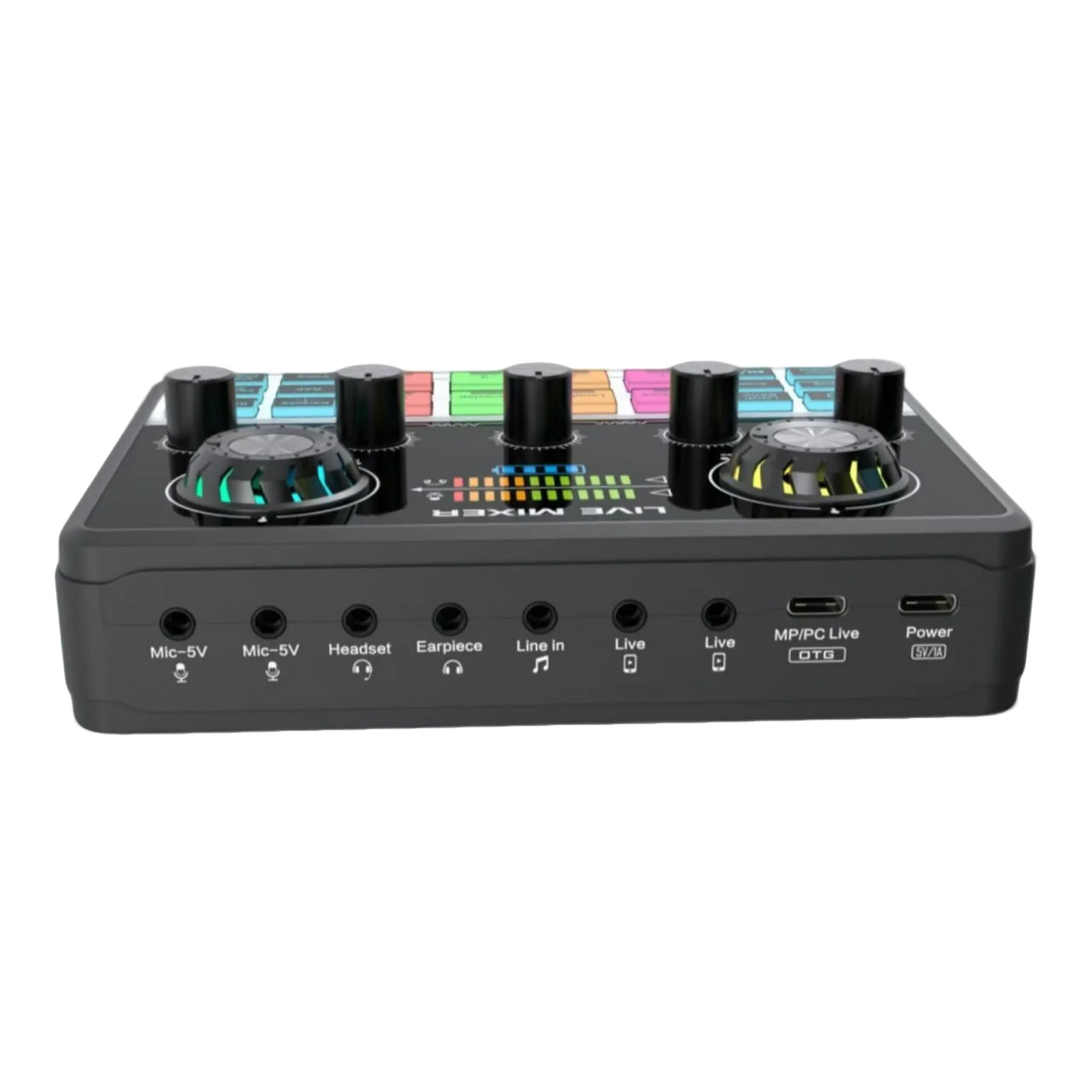 Live Streaming Sound Mixer Sound Card Rechargeable Plug and Play Adjustable Bass Treble Noise Reduction Colorful Indicator Light