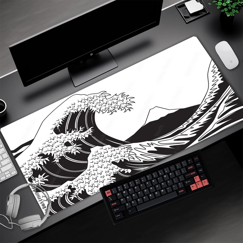 

Mousepad Black White Great Wave Custom Extra Large Gamer Mouse Pad Minimalista 80x40 Rubber Mat Pc Accessory Mausepads Gigante