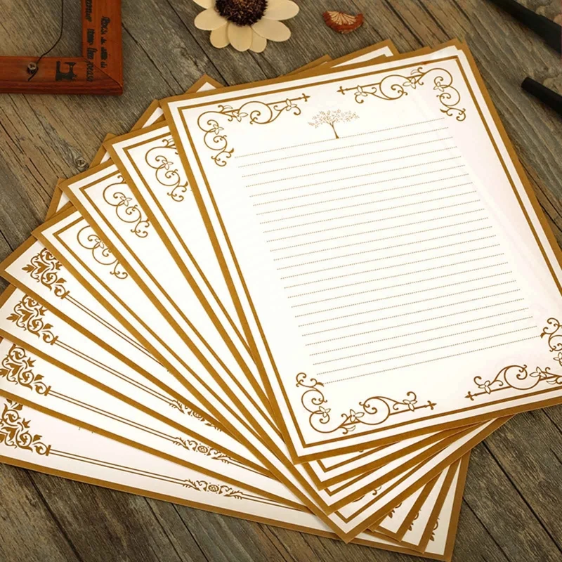 8 Pcs Vintage Letter Papers Set Printable Letter Writing Paper Lined for Wedding Invitation Greeting Letter Love Letters